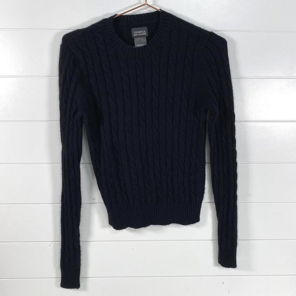 George Sweater Womens Medium Crewneck‎ Cable Knit Cashmere Pullover
